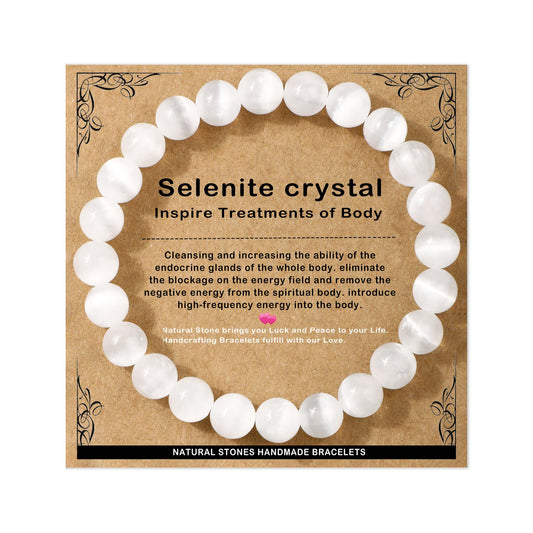 AD Beads 8mm Handmade Selenite crystal Elastic Bracelet – Natural Gemstone for Inspire treatments of body – Meditation, Yoga, Healing and Energy Gift for Men Women