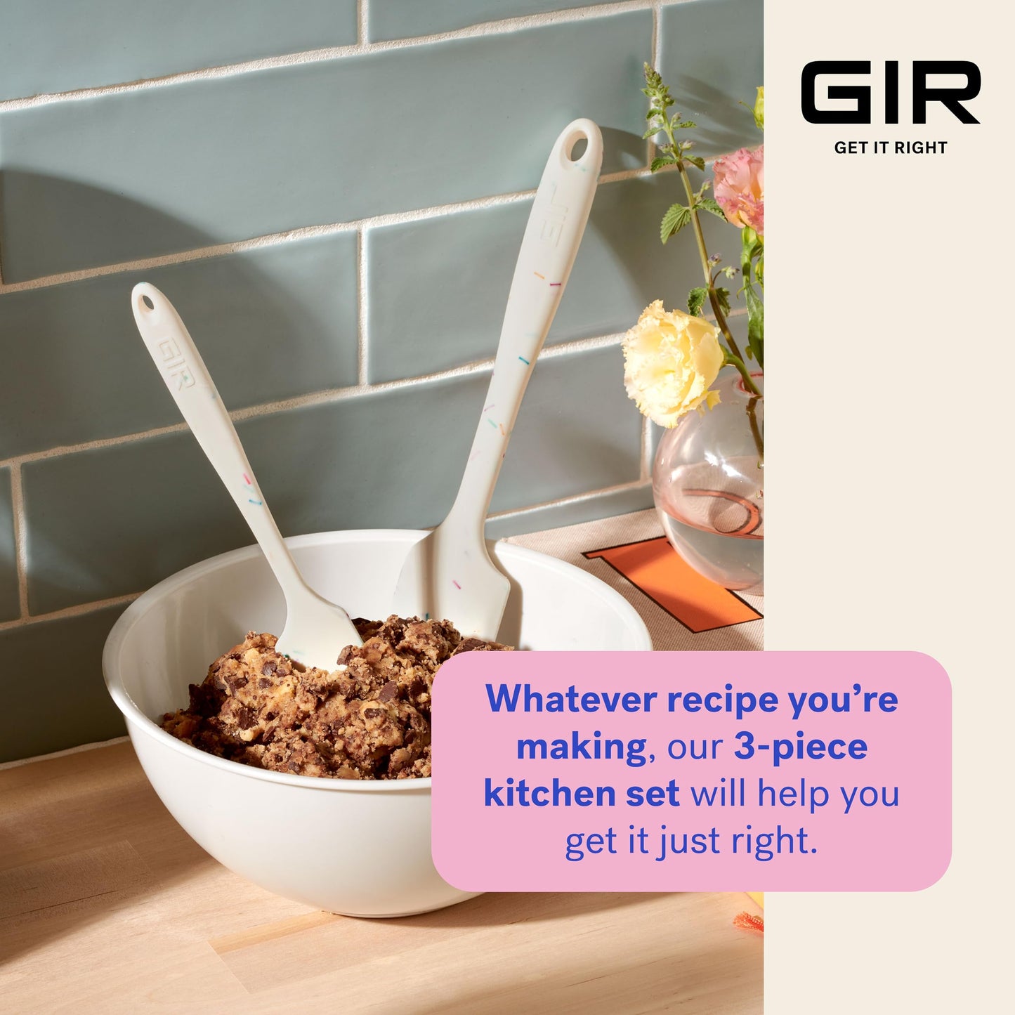 GIR: Get It Right 3-Piece Ultimate Silicone Kitchen Utensils Set - Spatula, Flip & Spoonula - Non-Toxic Cooking Utensils for Nonstick Cookware, Cooking and Baking - Slate