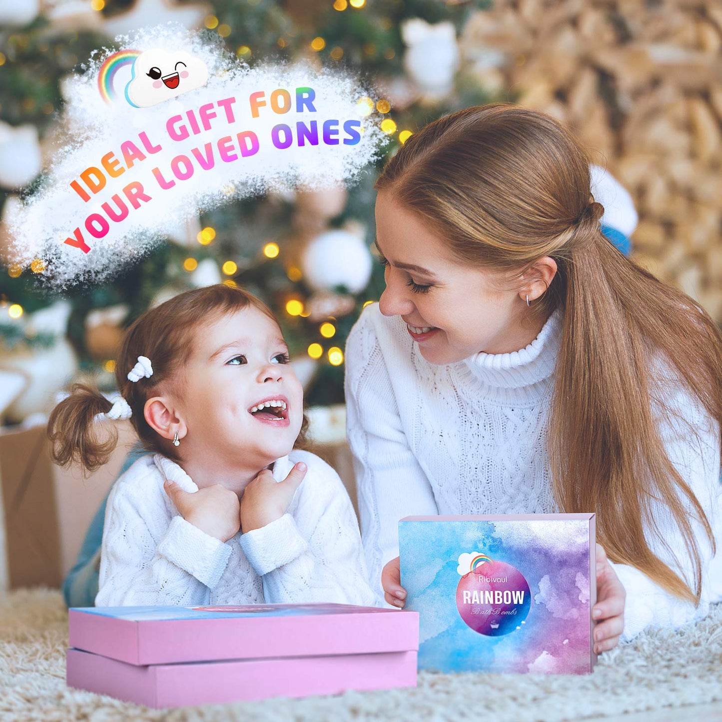Elfinbay Rainbow Cloud Bath Bomb Gift Set, Bulk Kids Bath Bombs for Toddler Girls Individually Wrapped, Natural Bubble Bath Bombs for Kids Stocking Stuffers Halloween Christmas Birthday Gifts for Kid