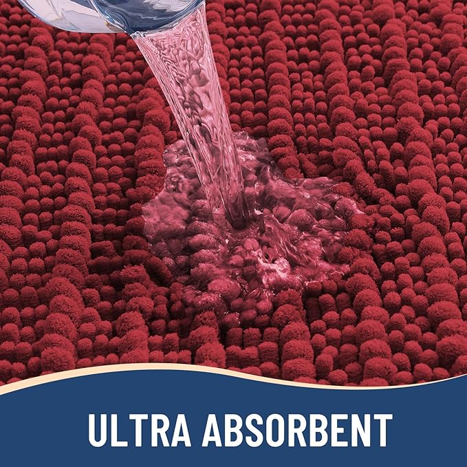 Arotive Luxury Chenille Bathroom Rug Mat, Extra Soft Thick Absorbent Shaggy Bath Rugs, Non-Slip Machine Wash Dry, Plush Bath Mats for Bathroom, Shower and Tub, 30x20, Red