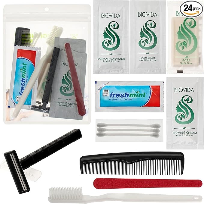 Moda West 24 Hygiene Kits - Bulk Case of Wholesale Basic Toiletry Kits for Men, Women, Travel, Charity 12 Pc Kit