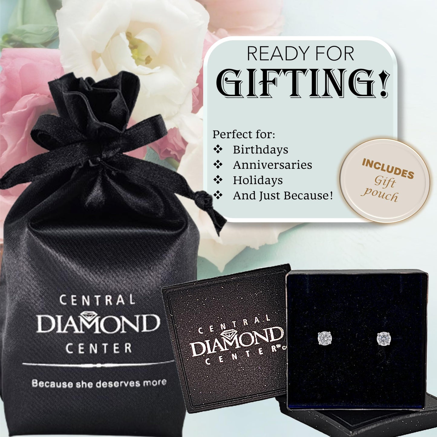 Central Diamond Center Round Simulated Diamond Stud Earrings Hypoallergenic Metal & Sterling Silver CZ - 4.00mm (0.50cttw) Platinum