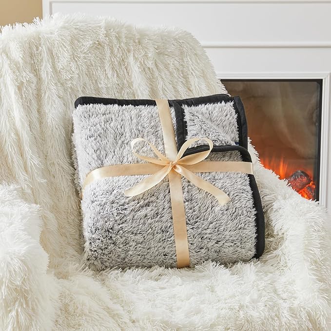 EMME Fuzzy Blanket Soft Fleece Throw Blankets for Women, Fluffy Sherpa Throws(Black,108"x90")