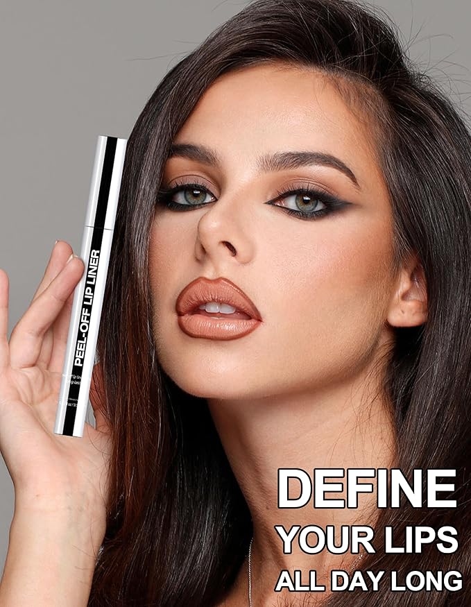 Erinde Peel Off Lip Liner Stain, Long Lasting Tattoo Lip Liner with Tweezer, Matte Finish, Waterproof Transfer Proof Lip Stain Peel Off, Non-Stick Cup Nude Lip Stain Lipliner, 02