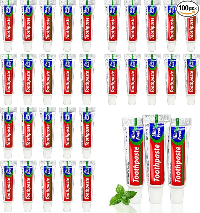 100 pcs Bulk Travel Size Toothpaste,0.176 oz Extra Small Toothpaste Travel Size Bulk Disposable for Hotel, Guests, Homeless, Charity, Mint (Mini Size, Only for Single Use)