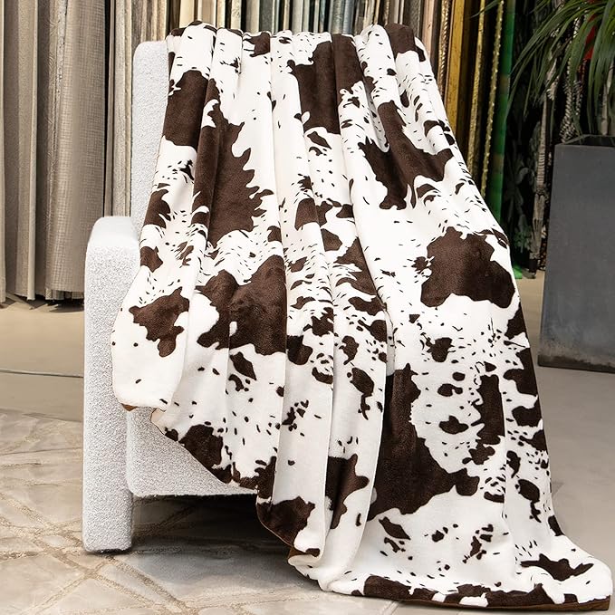 Cow Print Twin Blanket 60"x80" - Soft & Cozy Flannel Fuzzy Throw for Bed, Couch, Travel | Lightweight All-Season Bedding Decor (Black/White)