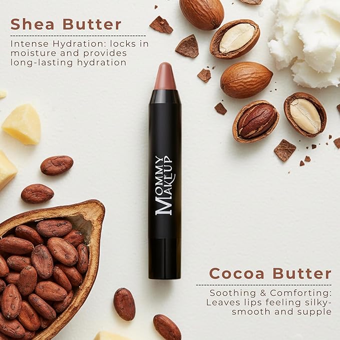 Mommy Makeup Triple Sticks Lipstick, Cream Blush & Teatment All-In-One with Shea & Cocoa Butter - Soft & Creamy Moisturizing Lip Crayon For Lips & Cheeks (Bare Babe)
