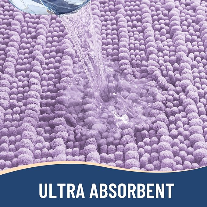 Arotive Luxury Chenille Bathroom Rug Mat, Extra Soft Thick Absorbent Shaggy Bath Rugs, Non-Slip Machine Wash Dry, Plush Bath Mats for Bathroom, Shower and Tub, 47x32, Light Purple