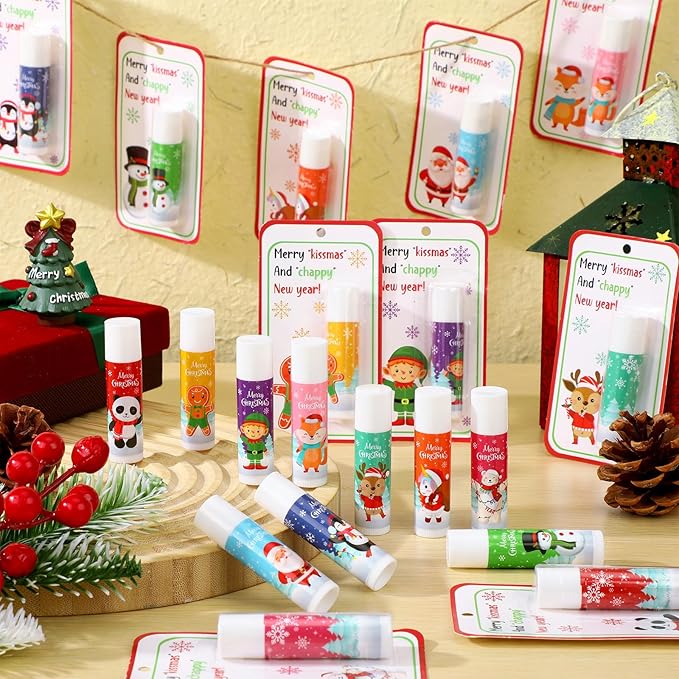 80 Pack Christmas Lip Balms Bulk Christmas Party Gifts Favors Stocking Stuffers Holiday Lip Balms Employee Staff Team Appreciation Gifts Thank You for Teacher Coworkers (Cute)