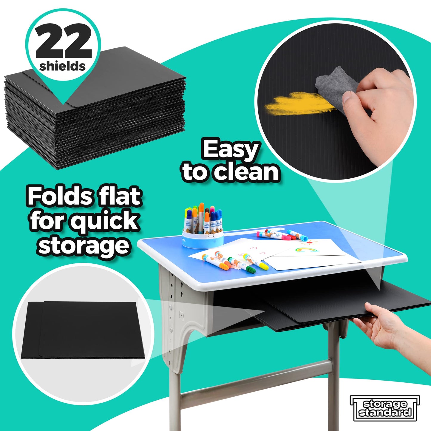 22-Pack Desk Dividers for Students - Durable & Waterproof Plastic Study Carrel Divider, Classroom Folders Teacher Supplies, Easy-to-Clean Plastic Privacy Shield Folder Boards for Student Desks, Black