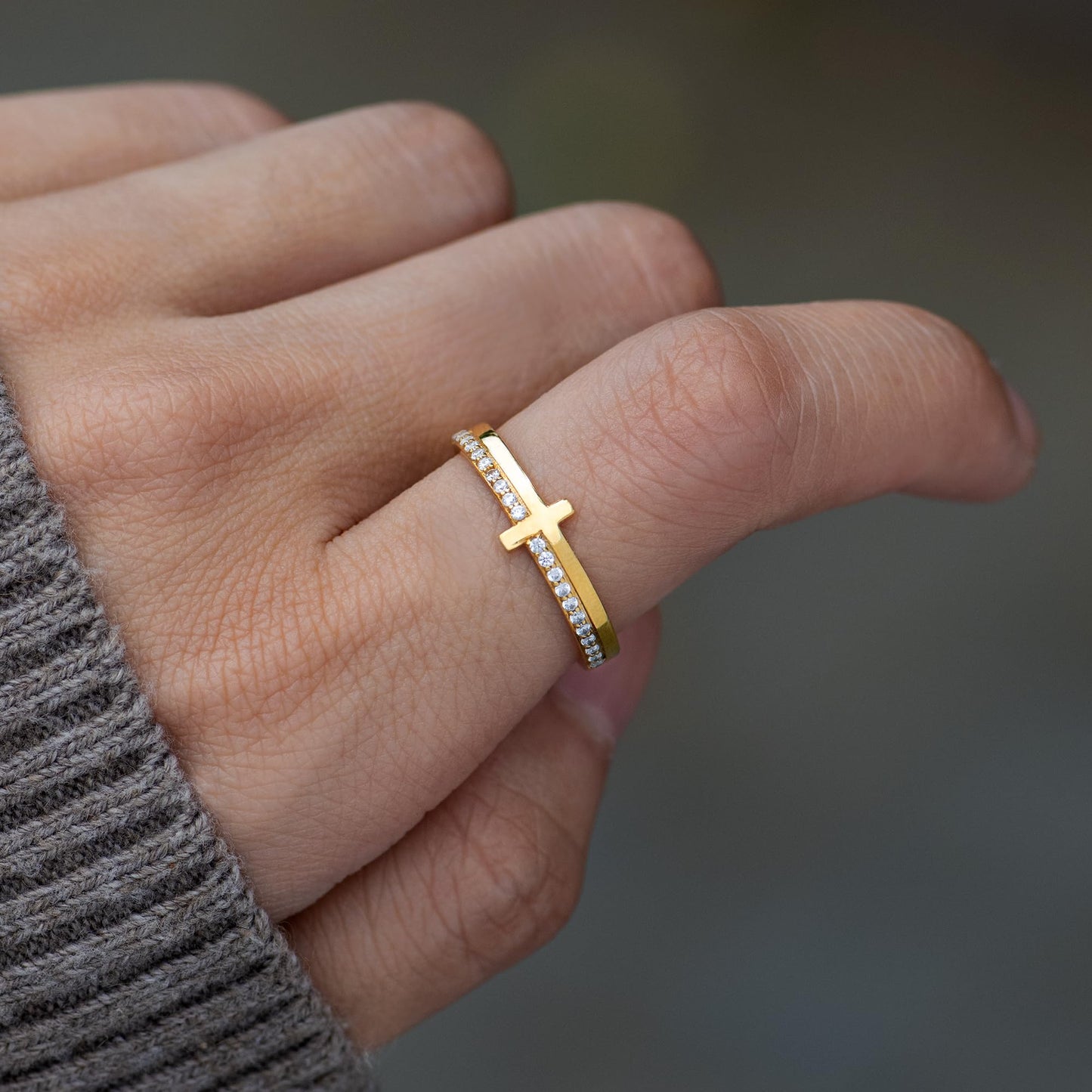 STORYJEWELLERY Cross Rings for Women, Purity Ring, Christian Ring, Gold Plated Rings for Women, Christian Jewelry, Confirmation Gifts, Baptism Gifts, Size 7