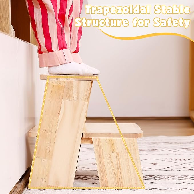 Wooden Toddler Step Stool for Bathroom Sink, Kids Step Stool with Non-Slip Pads for Potty Training and Bedroom Access