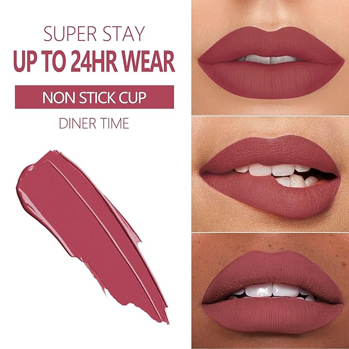 MAKI YIKA 3Pcs Matte Liquid Lipstick Makeup Set, Dark Red Purple Nude Lipstick Long Lasting Smudge Proof Transfer Proof Lip Makeup