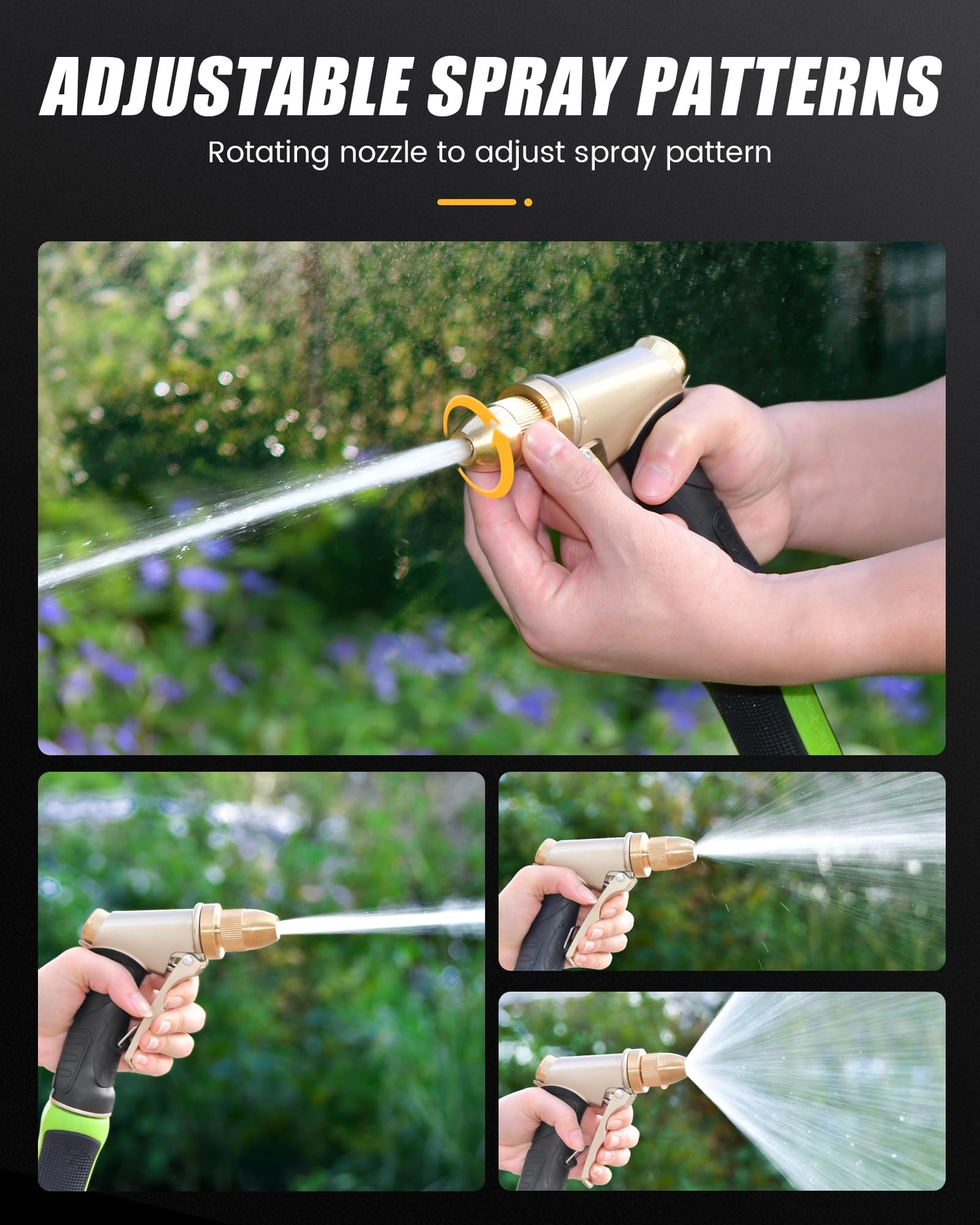 RAINPOINT Heavy Duty Metal Spray Nozzle for Garden Hose, High Pressure Garden Hose Nozzle with Adjustable Spray Patterns for Watering Plants, Car Washing, and Pet Showering (2 pcs)