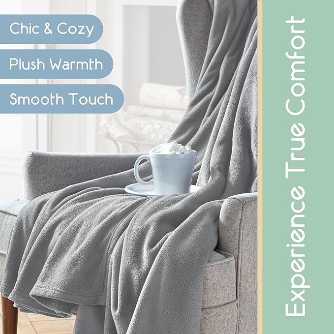 Vellux King Size Microfleece Blanket | Fleece Bed Blanket | All-Season Comfort | Supersoft Lightweight | Plush Throw Blanket for Bed Couch or Sofa | Pet-Friendly | Light Grey