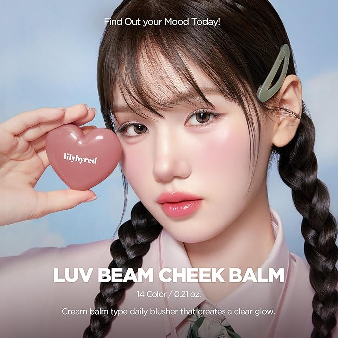 lilybyred Luv Beam Cheek Balm | Heart-Shaped Korean Cream Blush, Semi-Matte Finish, Long-Lasting, Blendable & Buildable, Soft Creamy Texture, Lightweight, Natural Flush, 0.12 oz. (10 Grape Pink)