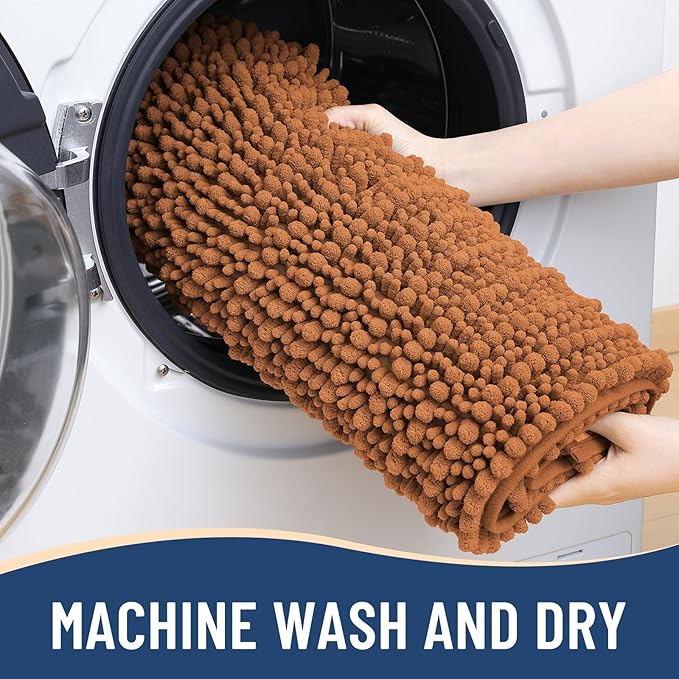 Arotive Luxury Chenille Bathroom Rug Mat, Extra Soft Thick Absorbent Shaggy Bath Rugs, Non-Slip Machine Wash Dry, Plush Bath Mats for Bathroom, Shower and Tub, 30x17, Clay