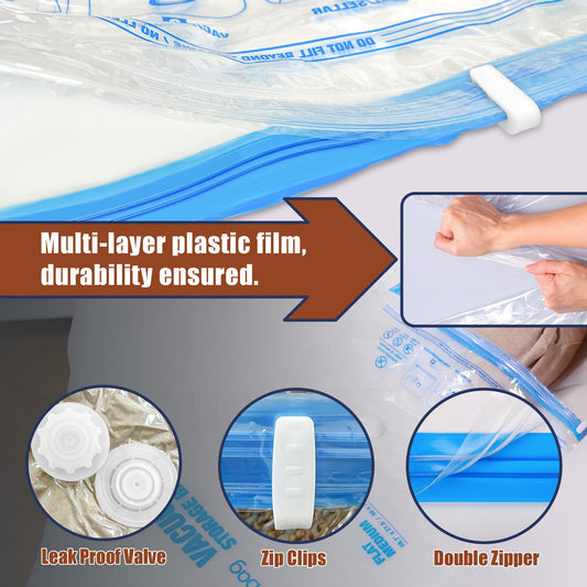 HIBAG Vacuum Storage Bags, 12 Jumbo Vacuum Seal Bags for Clothing, Space Bags for Clothes, Comforters, Blankets, Bedding (12J)