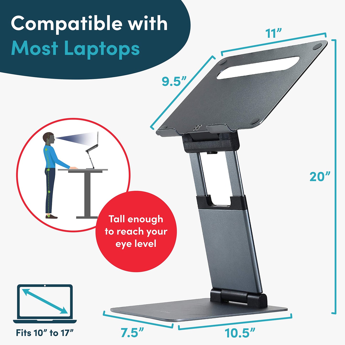 Lifelong Ergonomic Adjustable Laptop Stand for Desk - Height Up to 20" Portable Computer Laptop Riser Holder, Fits All MacBook Air & 10 15 17 Inches Laptops, Back to School Gift for Men & Women