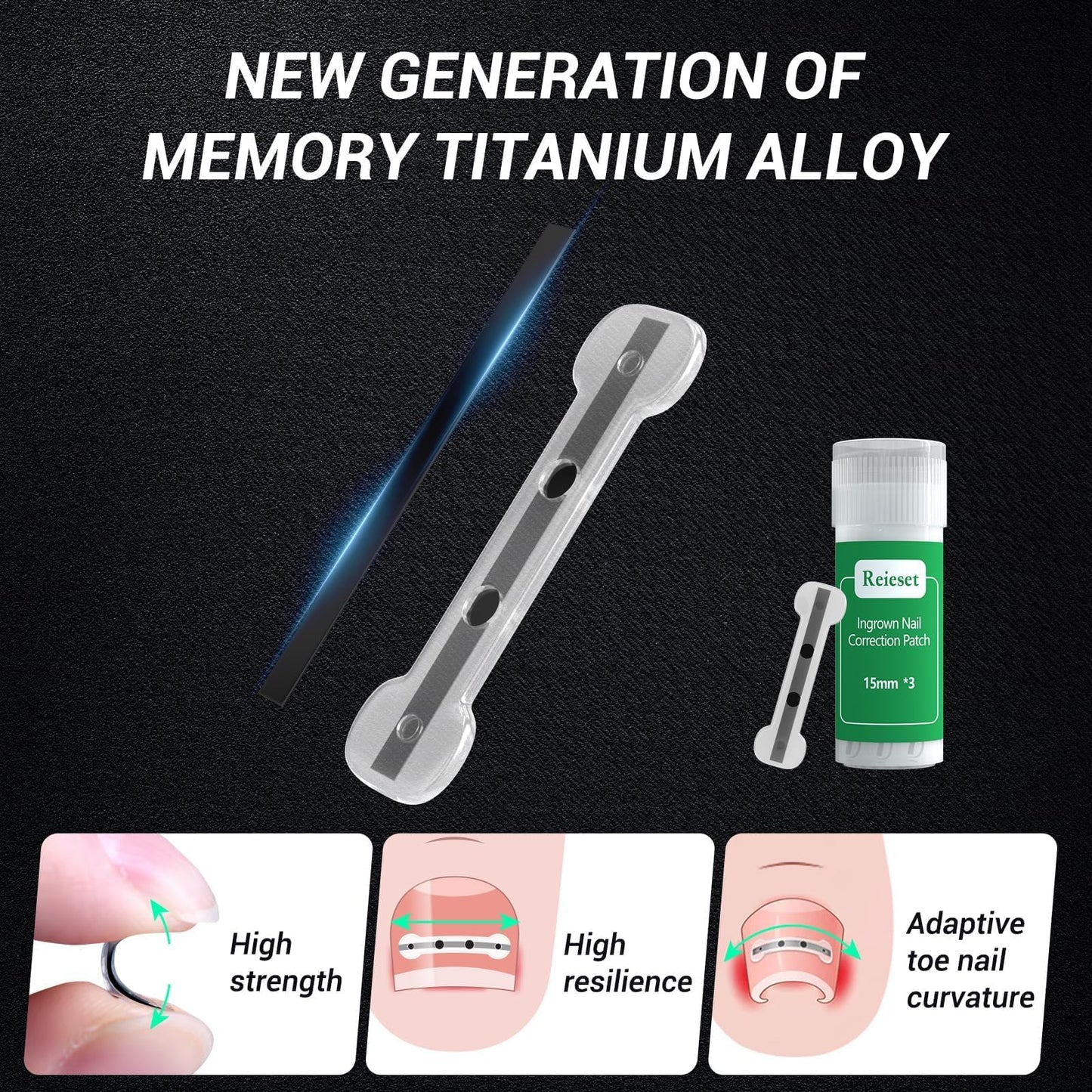 Reieset Titanium Alloy Ingrown Toenail Treatment, Nail Tools, and Ingrown Toenail Removal Kit Specially Designed for Curved Nail Repair and Ingrown Toenail Corrector (0.59/0.67in)