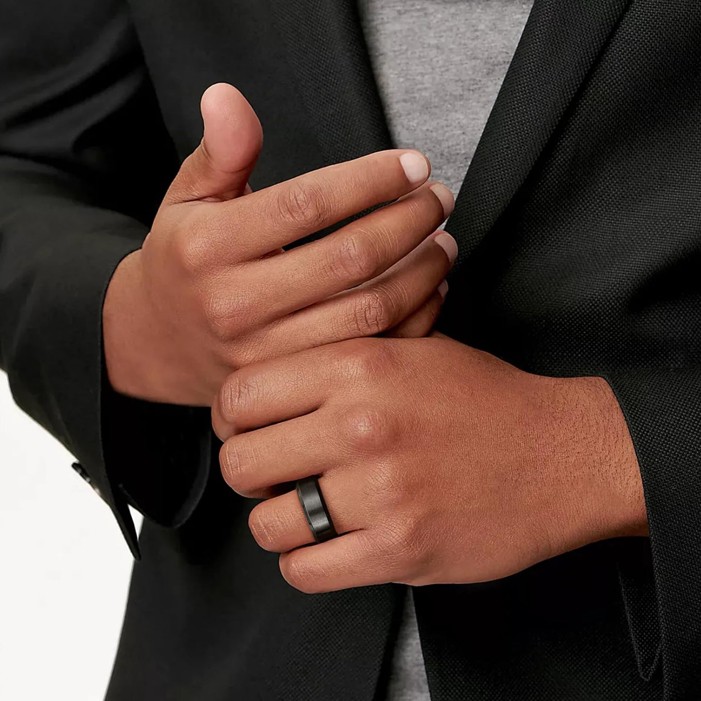Jstyle Stainless Steel Rings for Men Women 8MM Wedding Band Rings Matte Surface - Beveled Polished Edge Mens Ring Size 8 Black Ring for Men