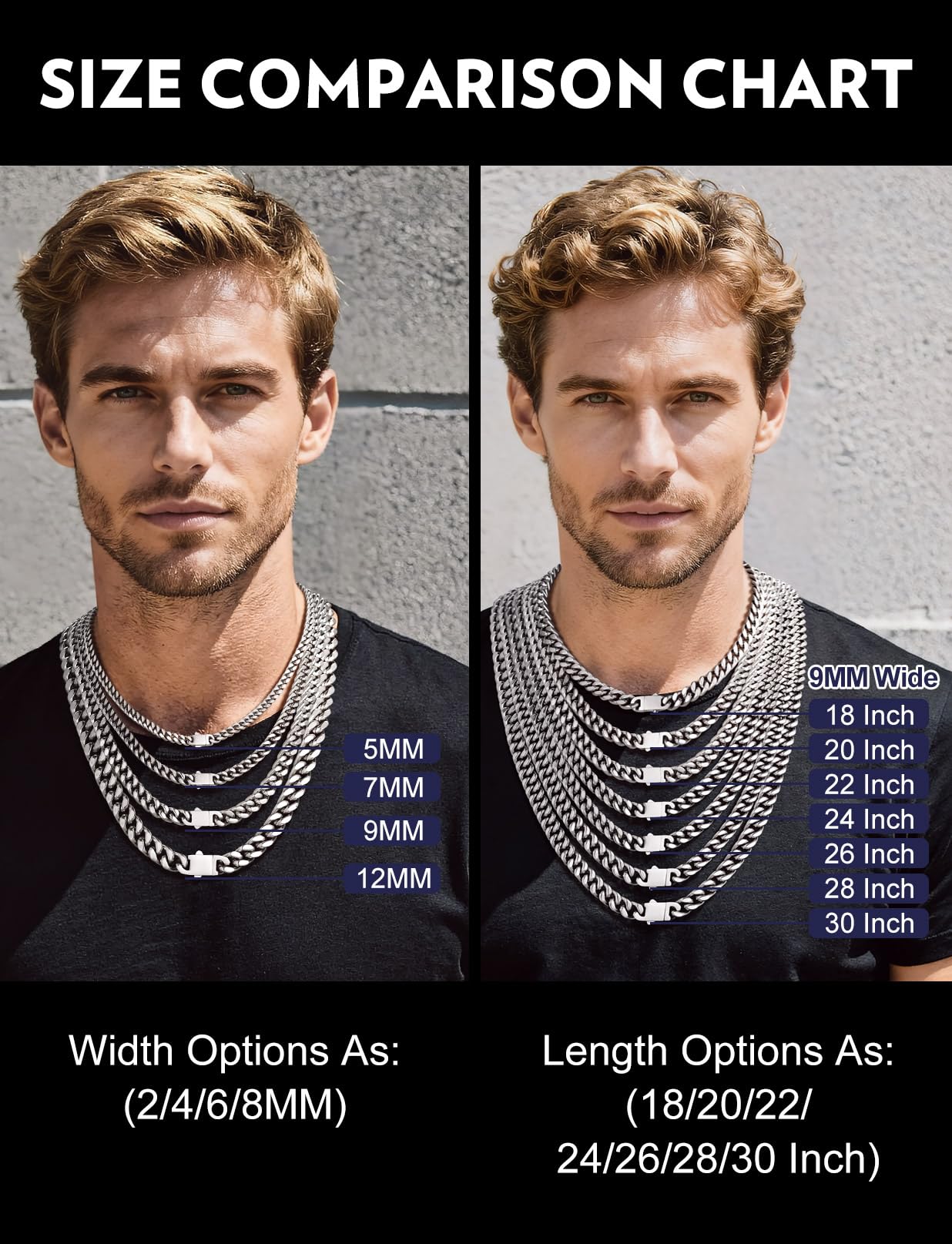 Bandmax Necklaces for Men Stainless Steel Cuban Choker Chain 9MM Miami Link Chain Necklace 20Inch Cadena de Acero Inoxidable para Hombre