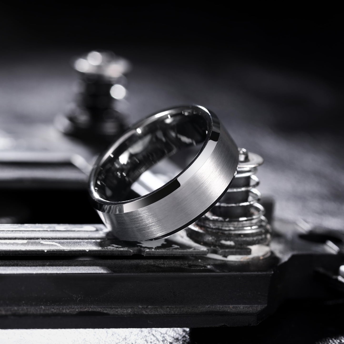 King Will Gunmetal Gray 8mm Basic Wedding Ring For Men with Brushed Matte Surface Beveled Polished Edge Comfort Fit Size 9.5