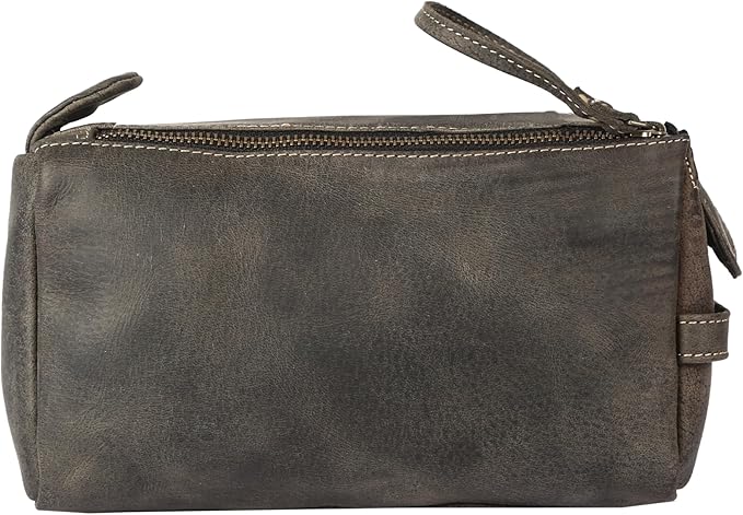 KomalC Premium Buffalo Leather Toiletry Bag for Men & Women – Leather Dopp Kit With Water resistant Lining, Premium Toiletry Travel Pouch, Unisex Wash Bag for Toiletries, Gifts for Men and Women