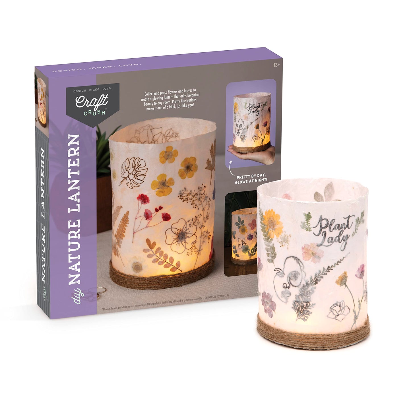 Craft Crush Nature DIY Lantern Making Kit - Bring Nature Inside - Garden Decor, Art Project, Creative Activities for Birthday, Parties, School - Art Supplies - Art & Craft Kit for Kids, Teens, Adults
