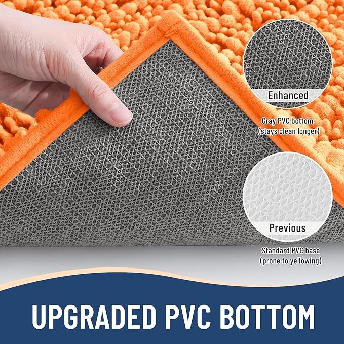 Arotive Luxury Chenille Bathroom Rug Mat, Extra Soft Thick Absorbent Shaggy Bath Rugs, Non-Slip Machine Wash Dry, Plush Bath Mats for Bathroom, Shower and Tub, 24x16, Orange