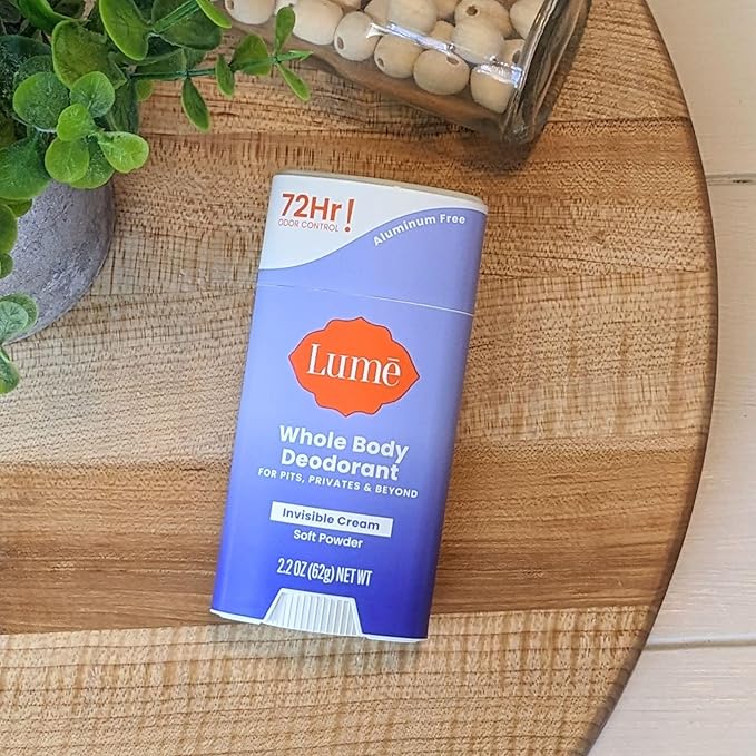 Lume Whole Body Deodorant - Invisible Cream Stick - 72 Hour Odor Control - Aluminum Free, Baking Soda Free, Skin Safe - 2.2 Ounce (Pack of 2) (Soft Powder)