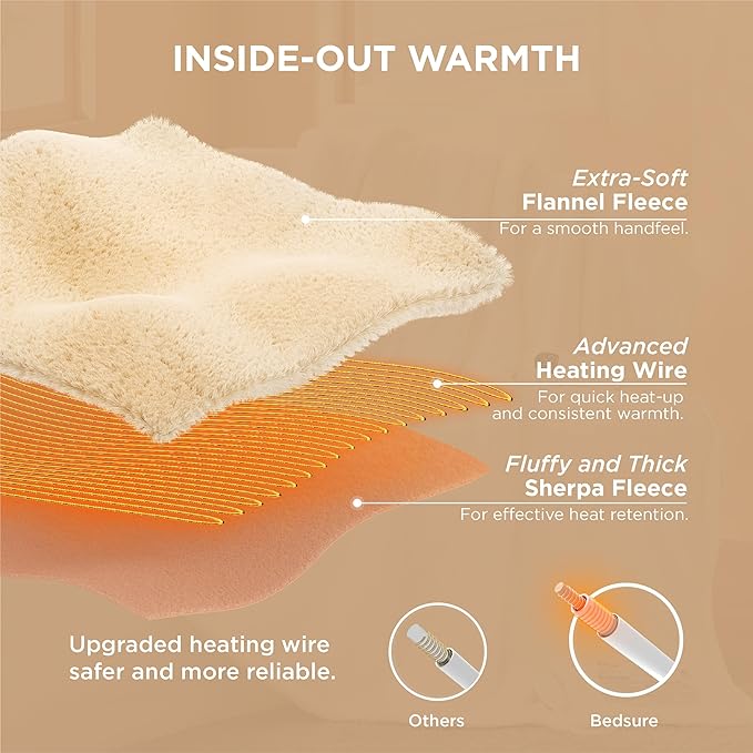 Bedsure Electric Blanket Twin - Soft Flannel Heated Blanket, Fast Heating with 10 Time Settings & 6 Heat Settings, Warm Gift for Grandma (62x84 inches, Ivory)