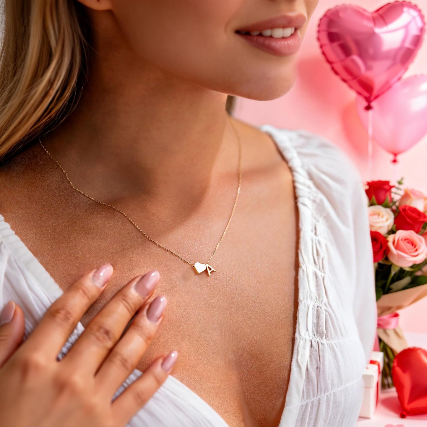Turandoss Initial Necklaces for Women Trendy - Dainty 18K-Gold-Plated Tiny Heart Initial F Necklace Letter Jewelry Birthday Gifts for Women