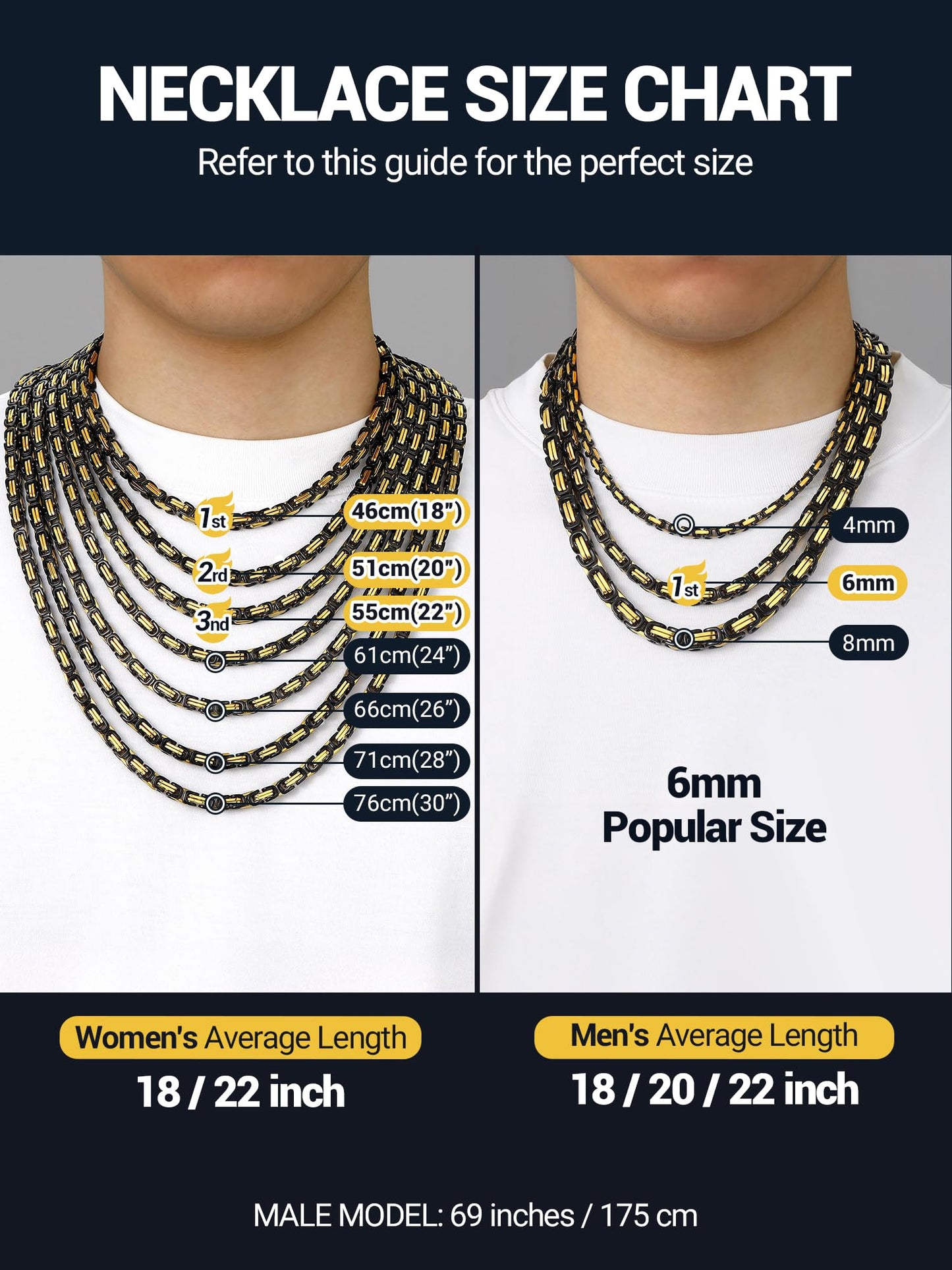 PROSTEEL Black Chain Necklace For Men Mens Long Necklace 28 Inch