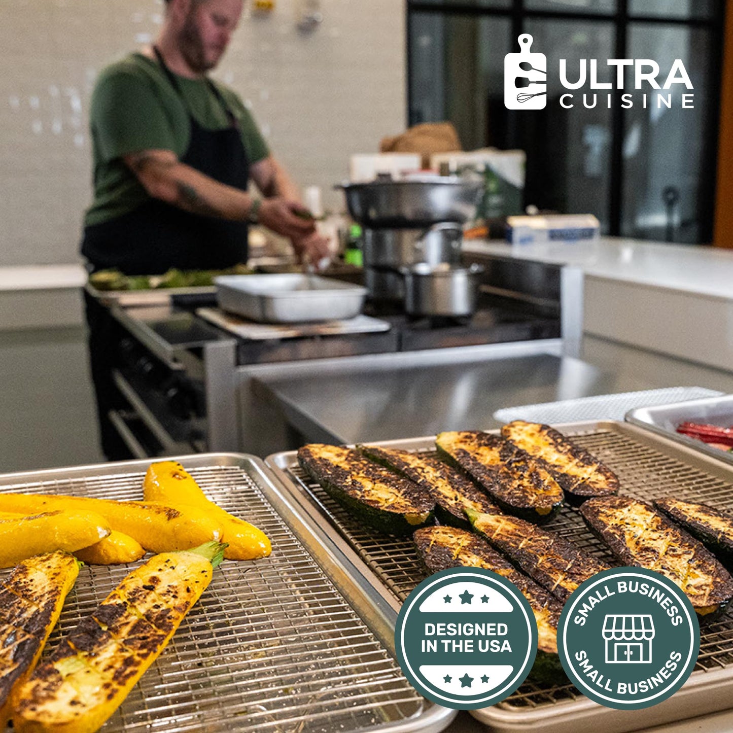 Ultra Cuisine Stainless Steel Baking Rack - 10x14.75 inch Jelly Roll Pan Wire - Oven Grill Sheet Pan - Oven Safe - Dishwasher Safe - Heavy Duty Wire Cooling Rack for Cooking Baking and Roasting