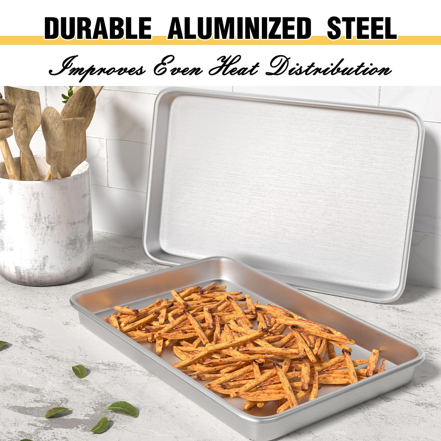 Commercial Quality Baking Sheet Pan Set, Natural Aluminum Cookie Sheet, Umite Chef Warp Resistant Baker's Half Sheet Pan, Large Thick Cookie Tray Pans for Baking, Roasting(2 Pack, 18X13In)