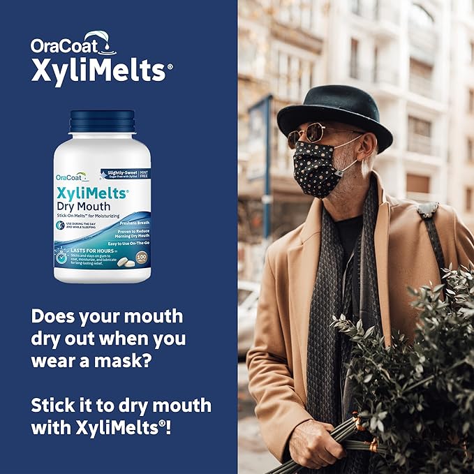 Oracoat XyliMelts for Dry Mouth Night Time or Day - Moisturizing Dry Mouth Adhering Discs, Sugar Free with Xylitol, 100 Count, Slightly Sweet Flavor, 8-Hour Relief