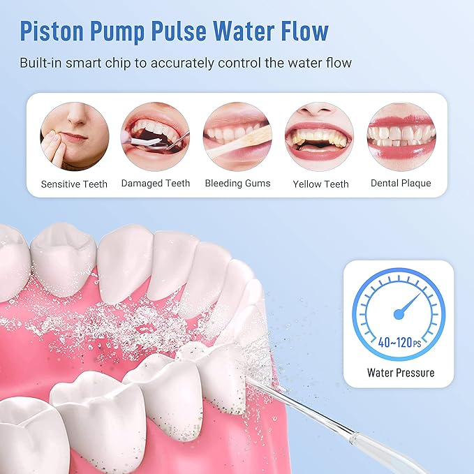 Cordless Water Flosser Teeth Cleaner Dental Oral Irrigator Picks Portable and Rechargeable 310ml Water Tank IPX7 Water Proof for Home and Travel Infiwarden (White)