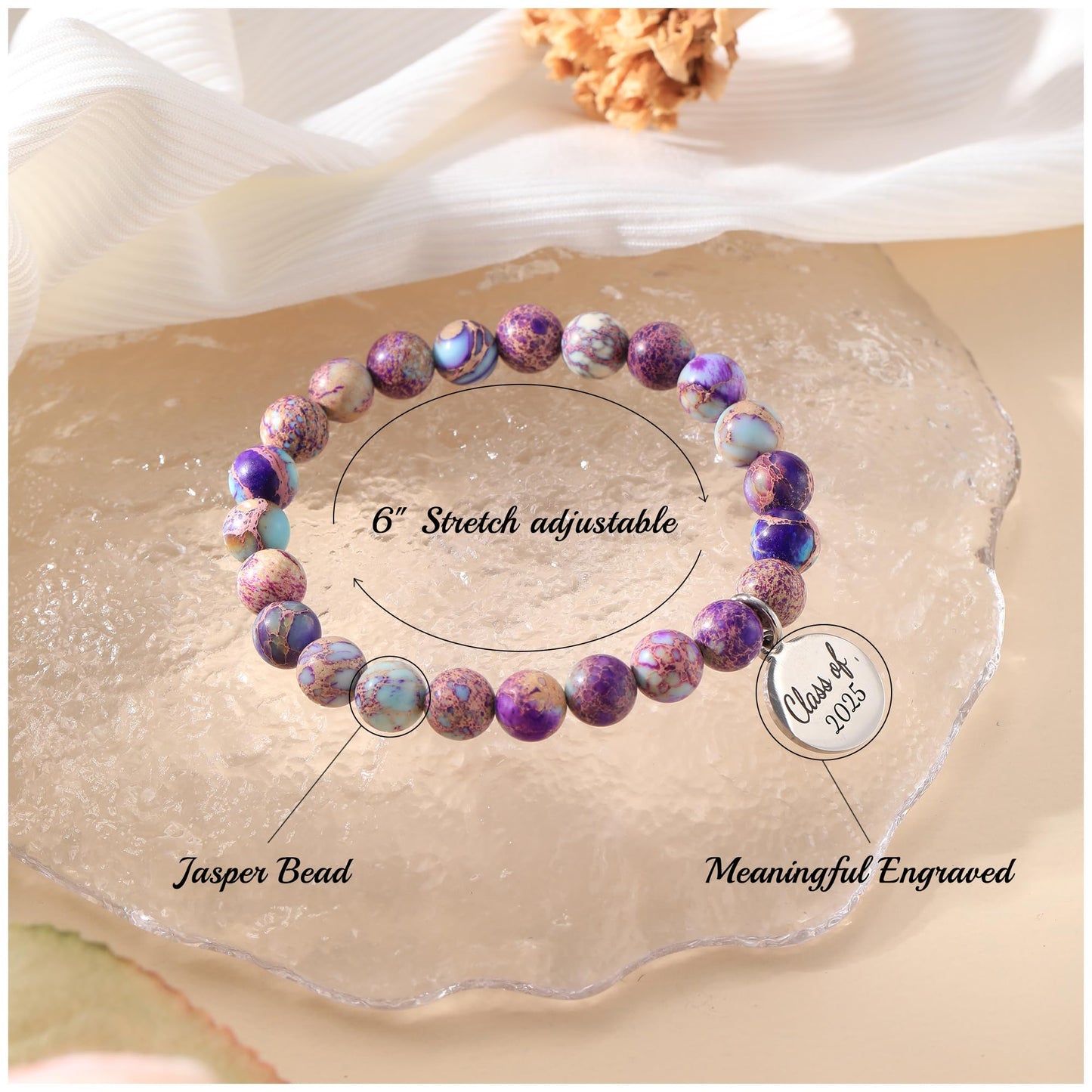 Sistble Graduation Bracelet Inspirational Gifts for Women Class of 2026 Engraved Beaded Bracelets College High School Teen Girl Gifts The Adventure Begins Graduation Jewelry