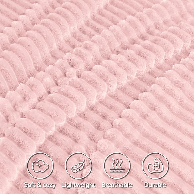 INFIIXSO Sherpa Throw Blanket for Couch - Super Soft & Warm Striped Fleece Blanket, Cozy Plush Fluffy Blanket All Season Use (Pink, 60x80 Inches)