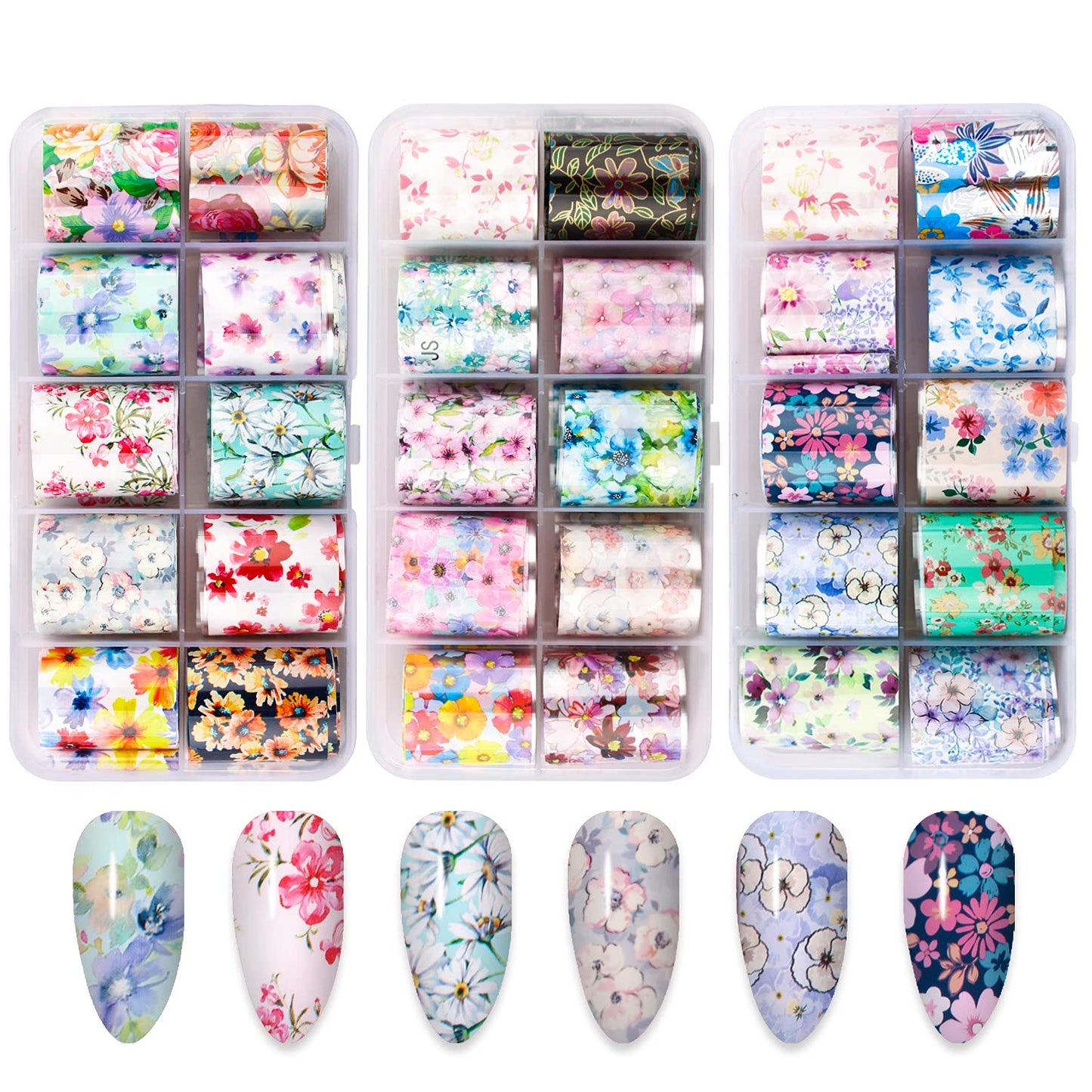 Nail Foil, DANNEASY 30 Rolls Nail Art Foil Transfer 3D Flower Stickers for Nails Blossoms Foils Nail Wraps for Nails Art Decorations Manicure Supplies
