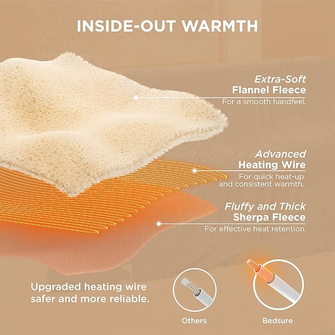 Bedsure Electric Blanket Queen Size - Dual Control Heated Blanket Queen, Fast Heating with 10 Time Settings & 10 Heat Settings, Warm Gift for Grandma (84x90 inches, Blue)