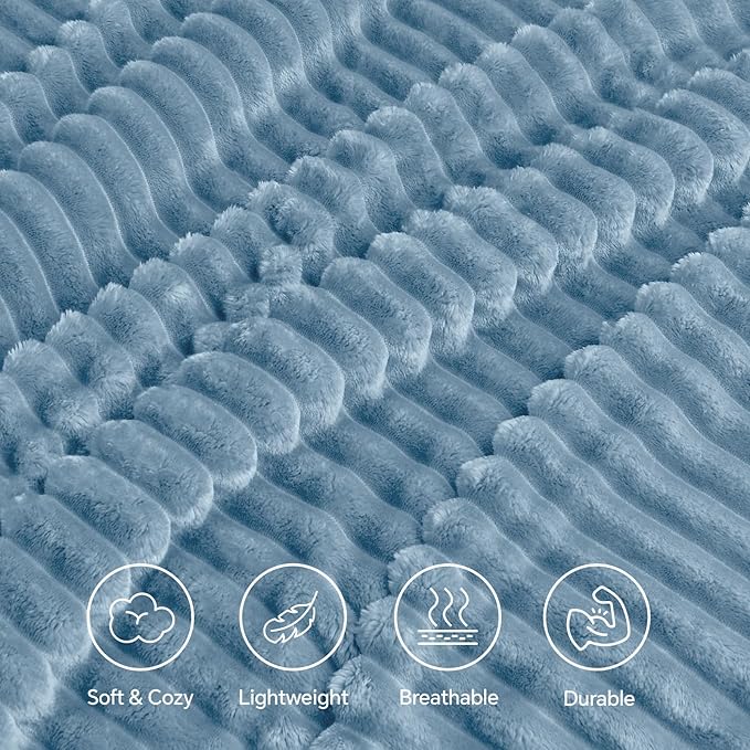 INFIIXSO Sherpa Fleece King Size Blanket - Super Soft & Warm Striped Fleece, Cozy Plush Fluffy Large Bed Blanket All Season Use (Light Blue, 104x90 Inches)