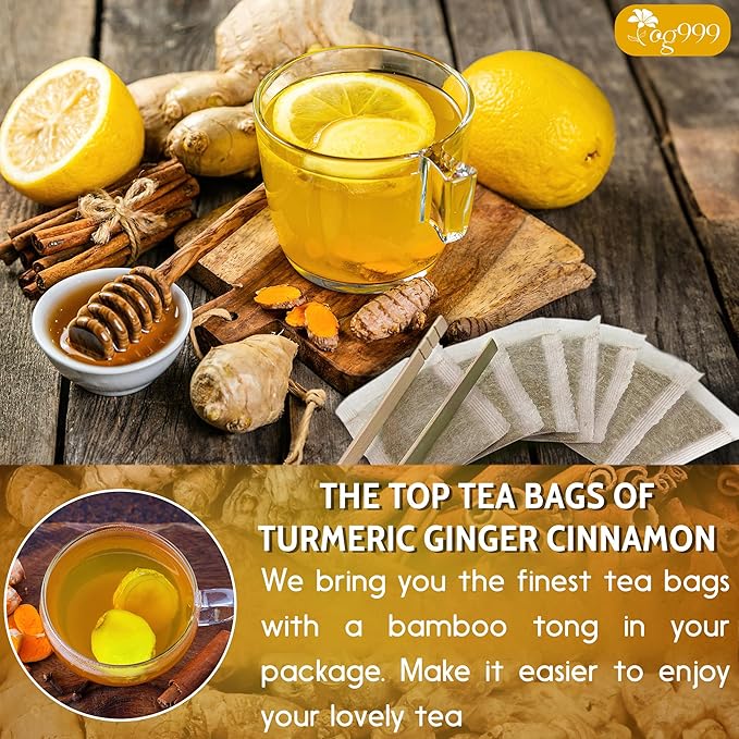 TOG999, 200 Bags Premium Turmeric Ginger Cinnamon Tea. Upgraded Version. Improve Digestion, Support Brain, Weight, Skin and Sleep. Eco-Conscious Tea Bags. No Sugar, No Caffeine, No Gluten, Vegan.