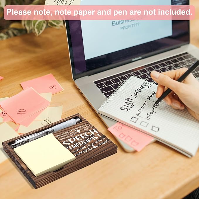 Speech Therapist Appreciation Gifts, Thank You Gift for Speech Therapist, Therapy Office Coworkers Staff Appreciation Gifts, Sticky Note Holder Wooden Notepad & Pen Holder 6.5" x 4.7" - FTA273