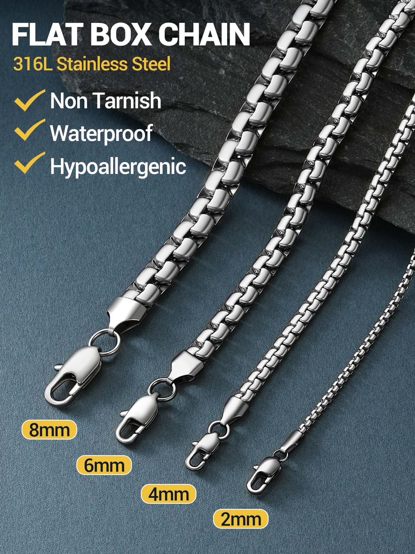 PROSTEEL Stainless Steel Chain Necklace 22inch Mens Jewelry Flat Chain Necklace for Men