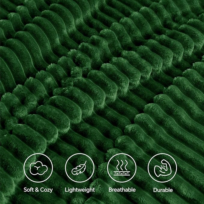 INFIIXSO Sherpa Throw Blanket for Couch - Super Soft & Warm Striped Fleece Blanket, Cozy Plush Fluffy Blanket All Season Use (Dark Green, 50x60 Inches)