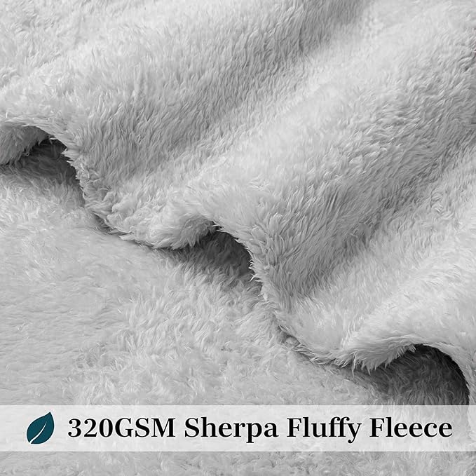 PAVILIA Sherpa Throw Blanket for Couch Sofa, Light Grey Fluffy Warm Plush Blanket for Twin Bed, Cozy Super Soft Lightweight Throw, Fuzzy Decorative Blanket, All Season Home, 60x80