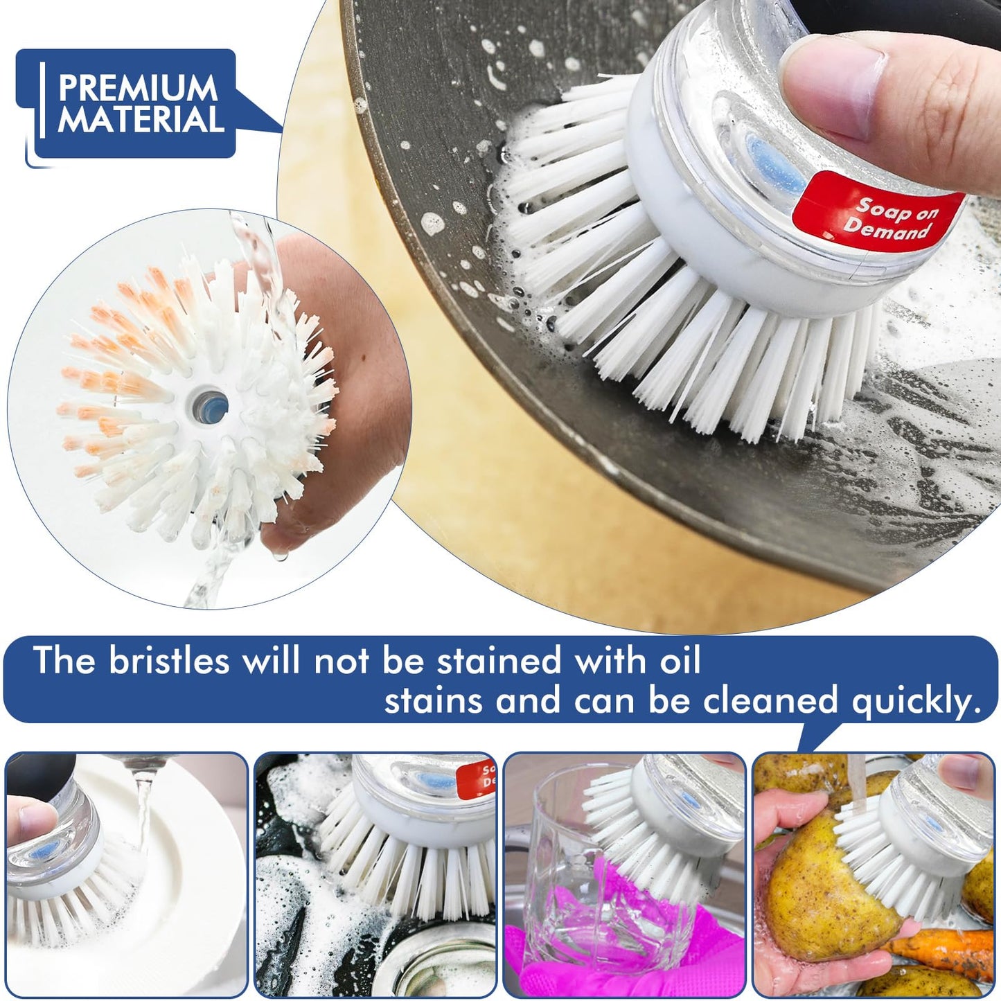 Palm Brush Refills for OXO Soap Dispensing Dish Brush - 4 Pack Cleaning Replacement Brush Head for OXO Palm Brush(White)