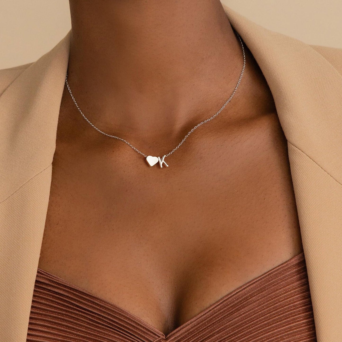 Turandoss Heart Initial Necklace for Women, 18K-White-Gold-Plated Heart Initial R Dainty Necklaces Tiny Silver Necklaces Birthday Christmas Gifts for Women Jewelry